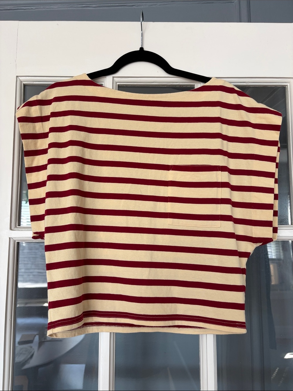 J. Crew Red and Cream Striped Boxy Crop Top
